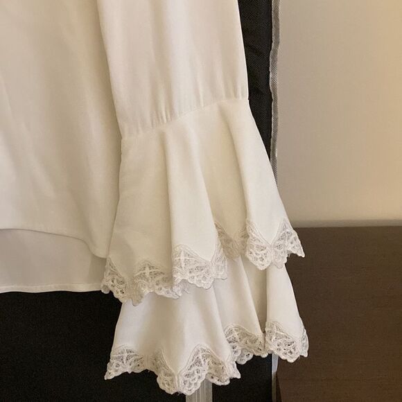 Jonathan Simkhai Blouse with Long Bell Sleeve, Ruffle and Lace detail. Size XS - Picture 4 of 6